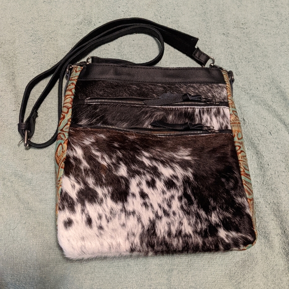 cowhide crossbody purse